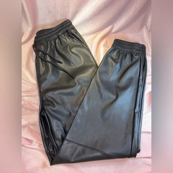 Fashion Nova Black on Black Faux Leather Joggers - Size Medium - Picture 3 of 4